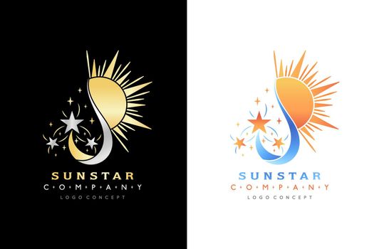 Sun star logo, sun spark logo, Sunrise spark logo, with two colors variation design elegance and colorful, for business icon, company identity, symbol, logo concept corporate, branding and template.