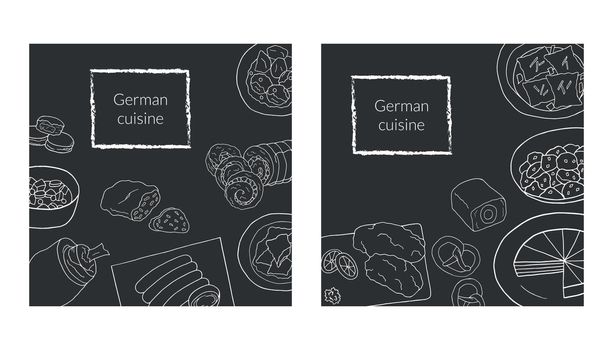 Hand drawn poster set with German cuisine dish. Design sketch element for menu cafe, bistro, restaurant, bakery and packaging.  Vector illustration.