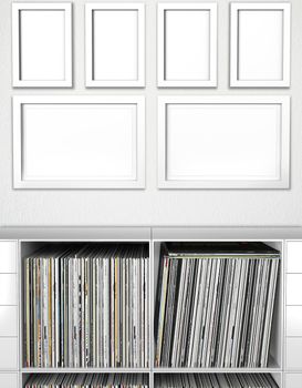Photorealistic Poster Mockup Frames With Empty Bookcase 5mm 6 Frame