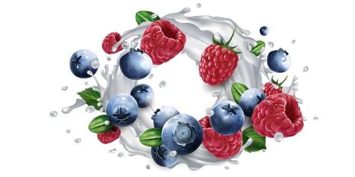 Blueberries and raspberries and a splash of milk or yogurt.