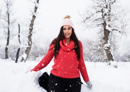 Portrait of a beautiful smiling young woman in wintertime outdoors