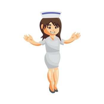 Nurse Woman hospital character clothes healthcare mascot Hand up