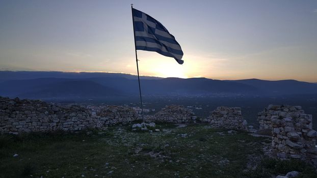 Greek flag at the castle of Paralio Astros 