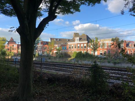 Train track in the city Groningen 