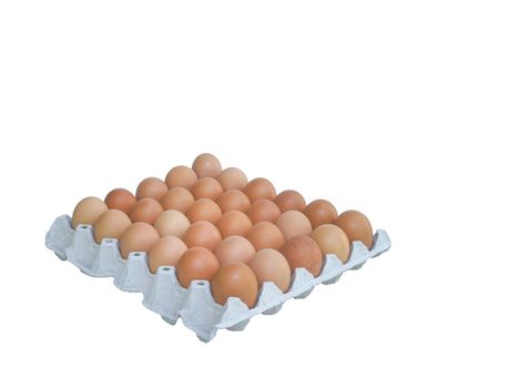 thirty brown eggs by isolated group of fresh chicken egg on paper tray a high protein food ingredient