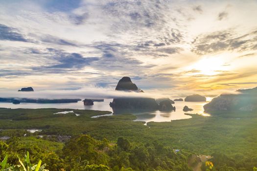 Samet Nangshe viewpoint at sunrise in Thailand.