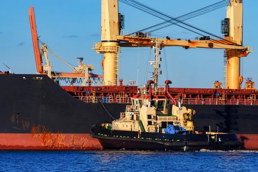 Black cargo ship mooring
