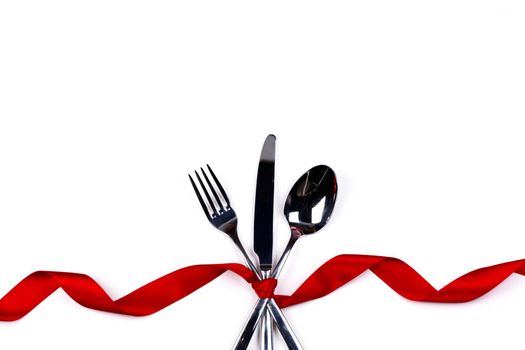 Cutlery set tied with silk ribbon