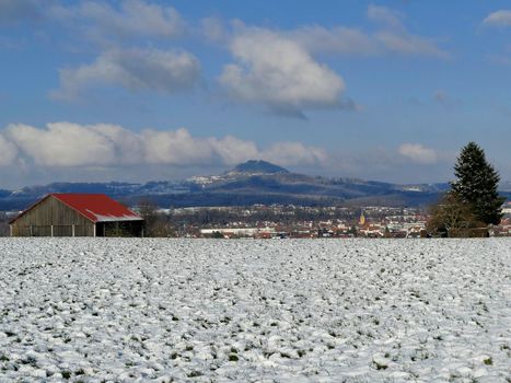 Panoramic view to the hill Hohenstaufen with city Eislingen