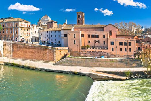 Eternal city of Rome. Tiber river island in Rome waterfront view