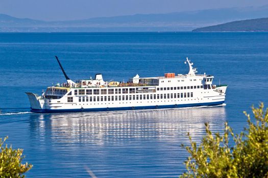 Adriatic ferry boat on blue sea view, public sea transportation