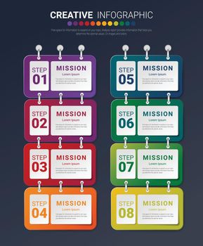 Infographic design template with numbers 8 option for Presentation infographic, Timeline infographics, steps or processes.