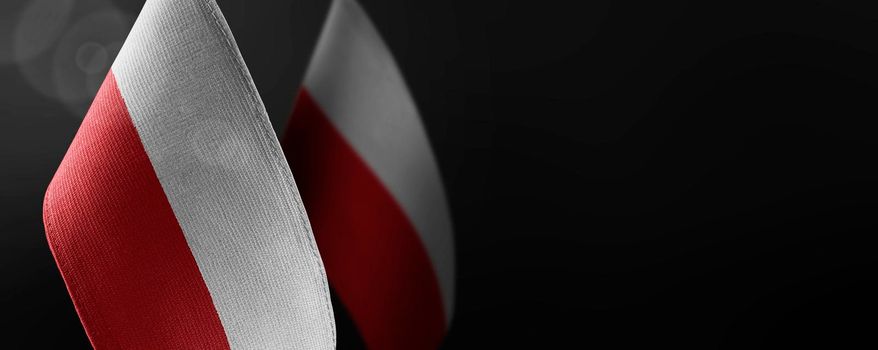 Small national flags of the Poland on a dark background