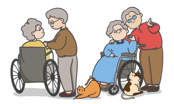 Cartoon old people couple, Couples to Spend Time Together, Valentine's day, couple illustrations.