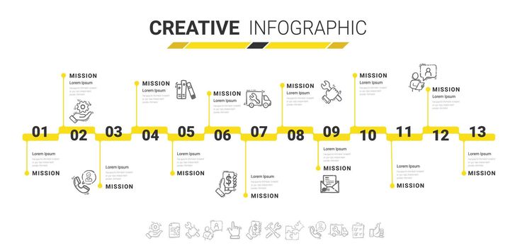 timeline design template with 13 label, Vector. can be used for workflow layout.