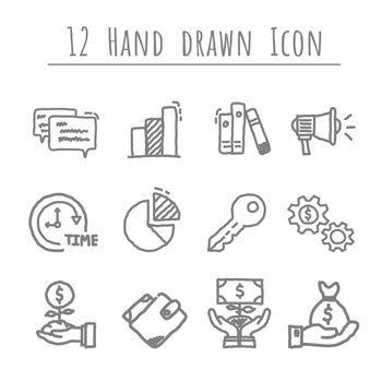 Business icons set, hand drawn Vector 12 Icons. Contains such Icons as Manufacturing, Engineer.