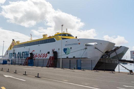 Ferry Fred Olsen in the port of Corralejo in Fuerteventura in the Canary Islands in Spain.