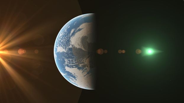 sunrise from planet orbit 3d illustration
