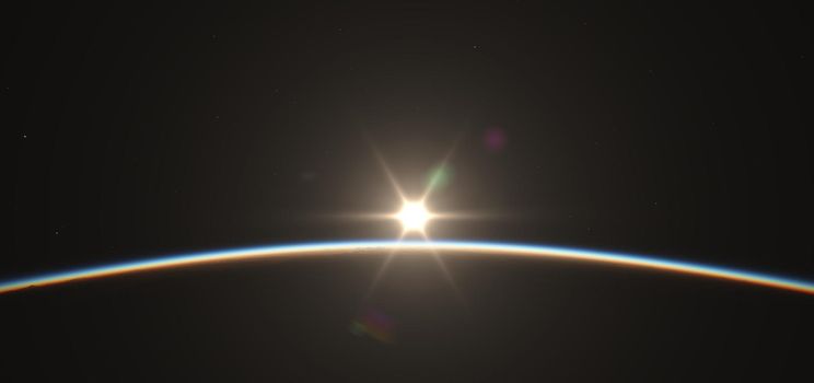 sunrise from planet orbit 3d illustration