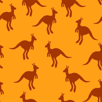Vector flat illustration with silhouette kangaroo and baby kangaroo on fiery background. Seamless pattern on orange background. Design for card, poster, fabric, textile. Pray for Australia and animals