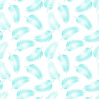 Floral seamless pattern with colorful exotic leaves on white background. Tropic blue branches. Fashion vector stock illustration for wallpaper, posters, card, fabric, textile.