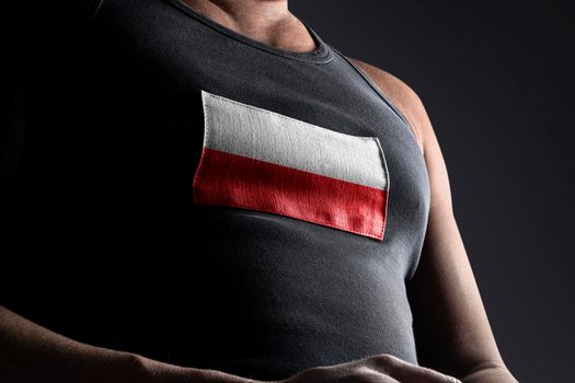 The national flag of Poland on the athlete's chest