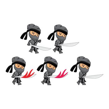 Black Ninja Attack Game Sprites Template Illustration