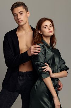 man and woman fashionable clothes romance passion attractive style. High quality photo