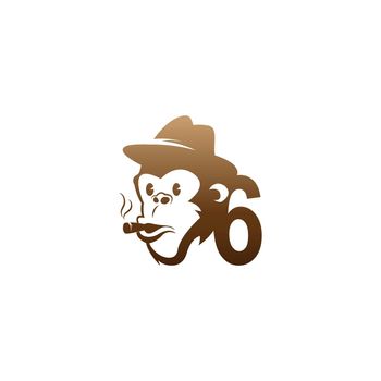 Monkey head icon logo with number 6 template design
