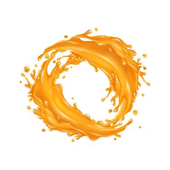 Orange juice splashes circle on a white background