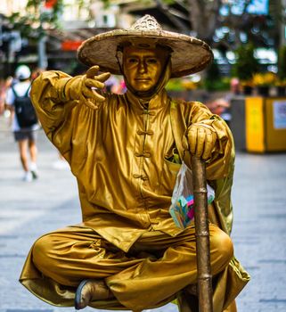 A living statue performer at Queen Street Mall in Brisbane, Australia, 2021