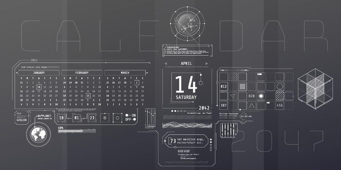 Composition of computer HUD interface with Calendar.