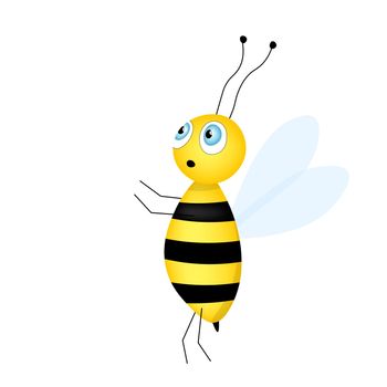 Cartoon cute bee mascot. A surprised bee flies. Small wasp. Vector character. Insect icon. Template design for invitation, cards, wallpaper, kindergarten. Doodle style.