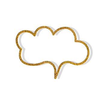 Vector speech bubble with golden glitter effect. Isolated glowing gold banners on white background. Cartoon illustration. Template frame. Hand draw style, dialog clouds.