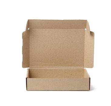 open brown cardboard paper box isolated on white background