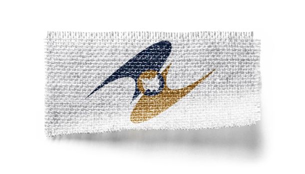 Eurasian Economic Union flag on a piece of cloth on a white background