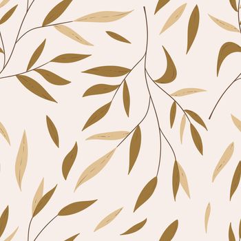 Floral seamless with hand drawn color leaves. Cute autumn background. Tropic brown branches. Modern floral compositions. Fashion vector stock illustration for wallpaper,posters, card, fabric, textile