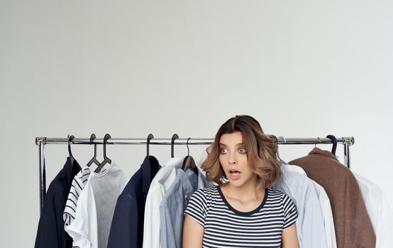 Wardrobe fashion clothes shirts women shopping striped t-shirt model