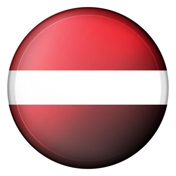 Glass light ball with flag of Latvia. Round sphere, template icon. Latvian national symbol. Glossy realistic ball, 3D abstract vector illustration highlighted on a white background. Big bubble.