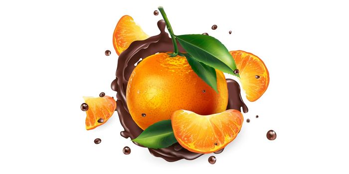 Fresh mandarins and splashes of liquid chocolate.