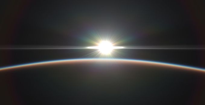 sunrise from planet orbit landscape