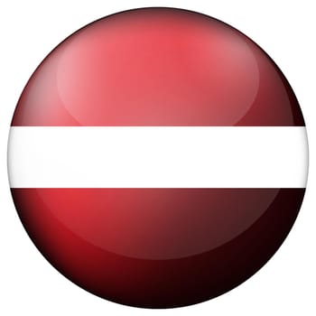 Glass light ball with flag of Latvia. Round sphere, template icon. Latvian national symbol. Glossy realistic ball, 3D abstract vector illustration highlighted on a white background. Big bubble.