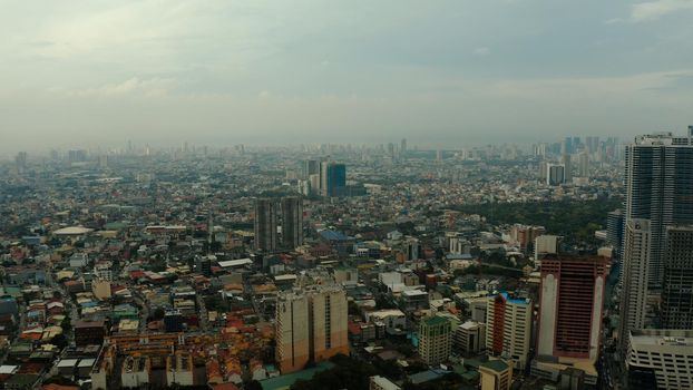 City of Manila, the capital of the Philippines with modern buildings. aerial view.