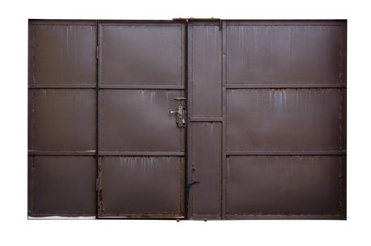 brown old metal gate with rust elements, lock and handle
