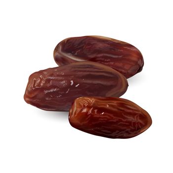 Three dried dates on a white plate.