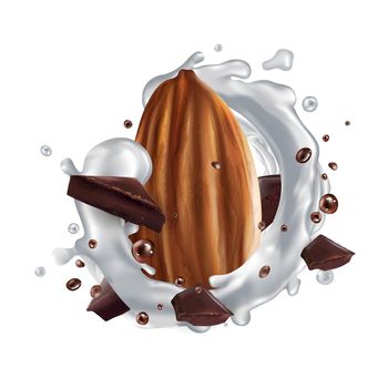 Almond with chocolate pieces and a milk splash.