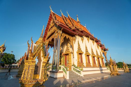 KOH SAMUI, THAILAND - January 10, 2020: Ceremonial hall at the Wat Plai Laem Temple.