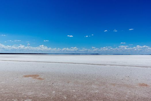 Salt lake in Western Australia with some clouds, Australia