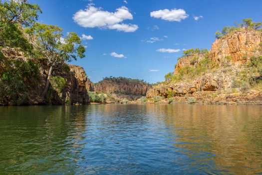 Katherine Gorge on an early morning cruise up the river with wonder reflections and beautiful scenery, Northern Territory, Central Australia.