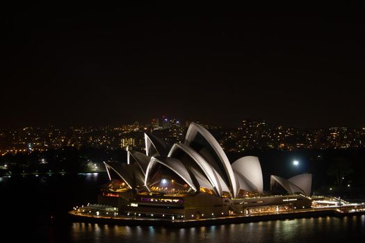 Sydney Opera House at night from Harbour Bridge, Australia
